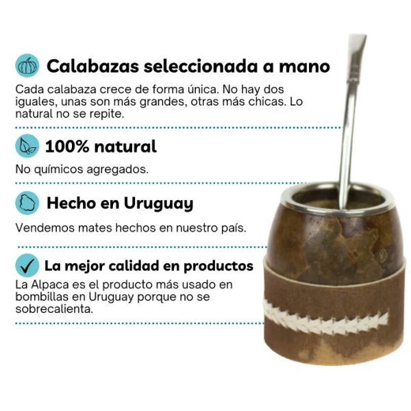 Mate de calabaza Personalizado, Posa mate artesanal y Bombilla